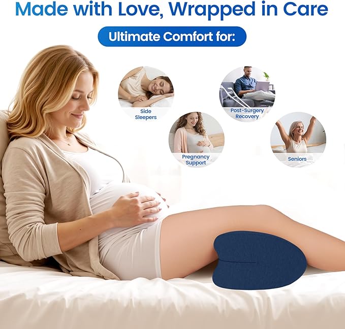 Knee Pillow for Side Sleepers, High-Density Memory Foam Leg Pillow for Side Sleeping, Heart-Shaped Design for Knees, Hips & Spinal Alignment, Blue