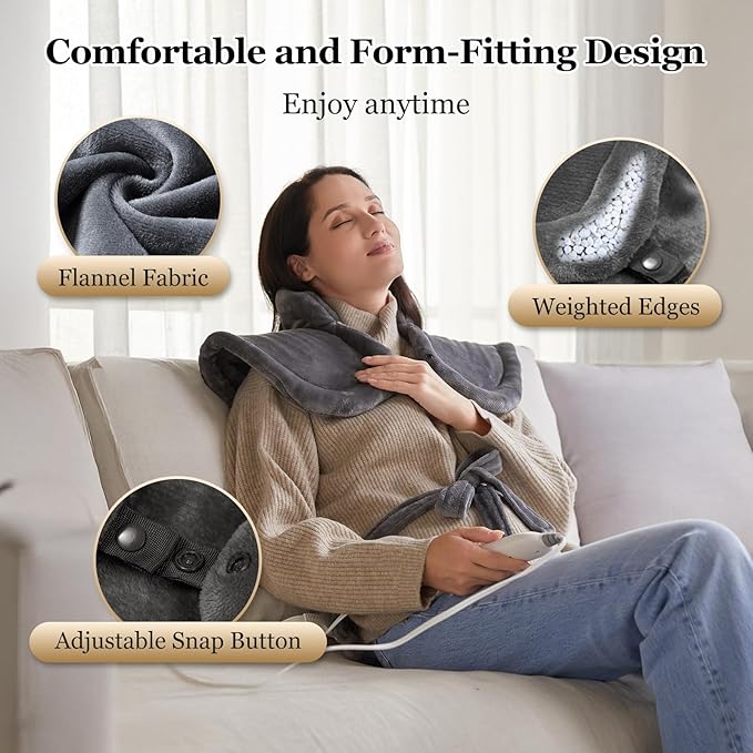 WUGE Mothers Day Gifts for Mom, Heating Pad for Neck Shoulder and Back, Birthday Gift for Women Men, Deeper Pain Relief, Large Weighted Heat Pad, ETL Certified, Gray