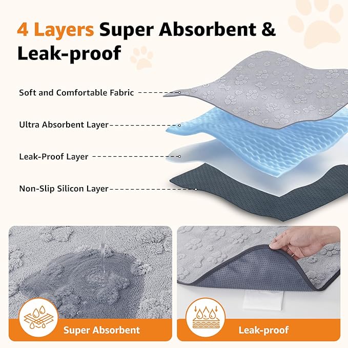 LOOBANI Washable Puppy Pads 18"x24", 4 Packs Fast Absorbent Washable Pee Pads for Dogs, Non-Slip & Waterproof Pet Whelping Pads, Reusable Dog Mat for Floor Crate, Bed, Incontinence, Housebreak