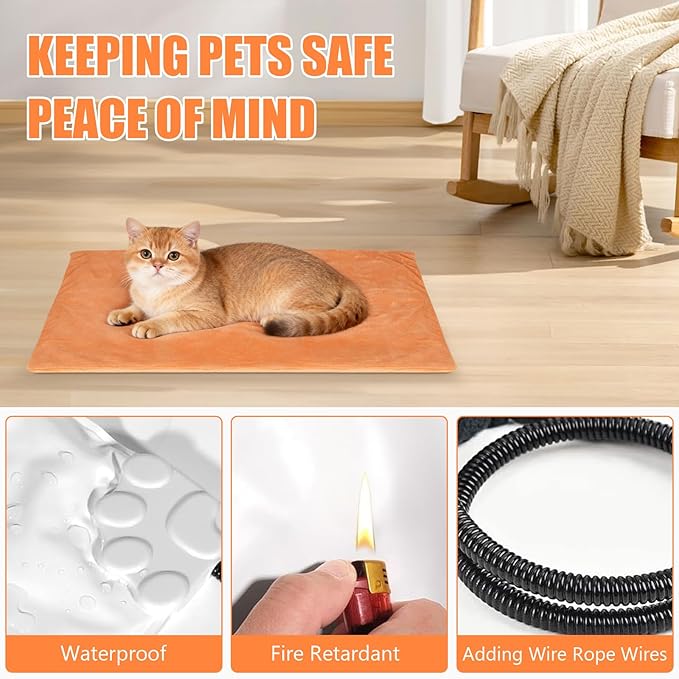 RIOGOO Pet Heating Pad, Electric Heating Pad for Dogs and Cats with Timer, 6 Level Adjustable Temperature Dog Heated Blanket (Brown, S: 20‘’x15‘’)