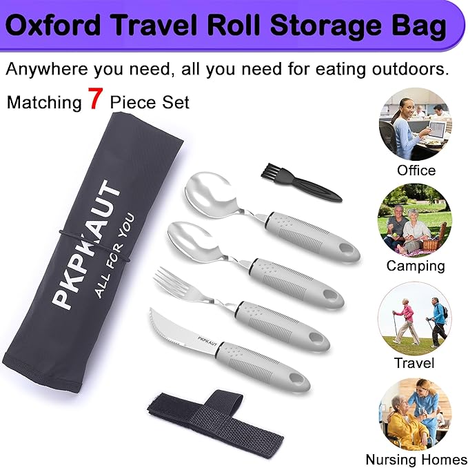 Weighted Parkinsons Utensils for Hand Tremors, Weighted Silverware for Parkinsons Patients Arthritic Hands, Built Up Utensils for Adults, Adaptive Eating Utensils for Disabled People Elderly