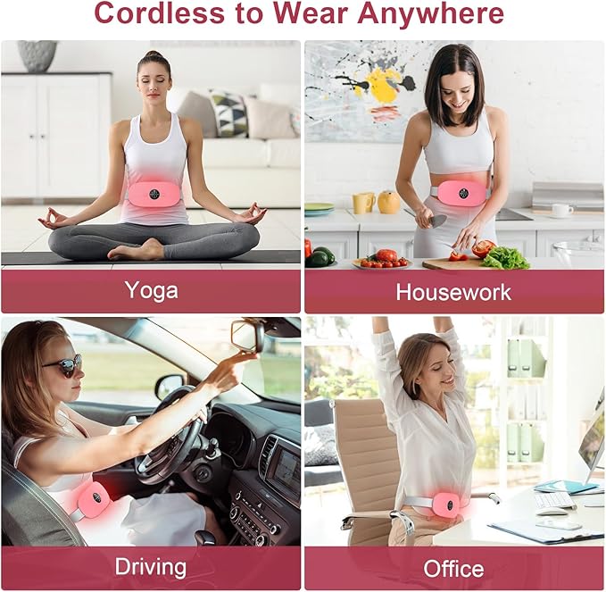 Portable Heating Pad for Period Cramps: Cordless Menstrual Heating Pad with 3 Heat Levels and 3 Massage Modes, 3s Fast Heating Gift for Women and Girl Light Pink