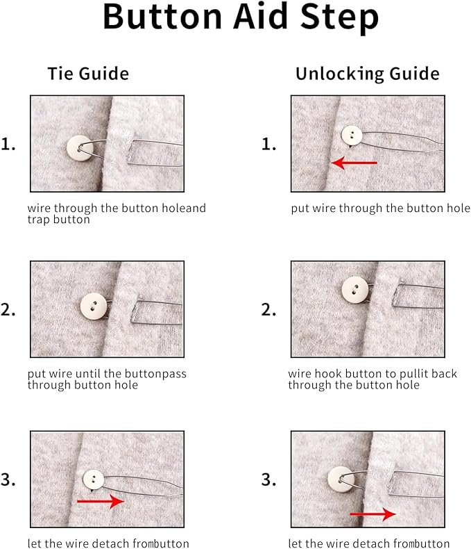3 Pack Button Hook Tool for Seniors & Arthritic Hands - One Handed Button Assist Device with Comfort Grip Handle - Dressing Aid for Shirts, Pants, Wedding Dresses