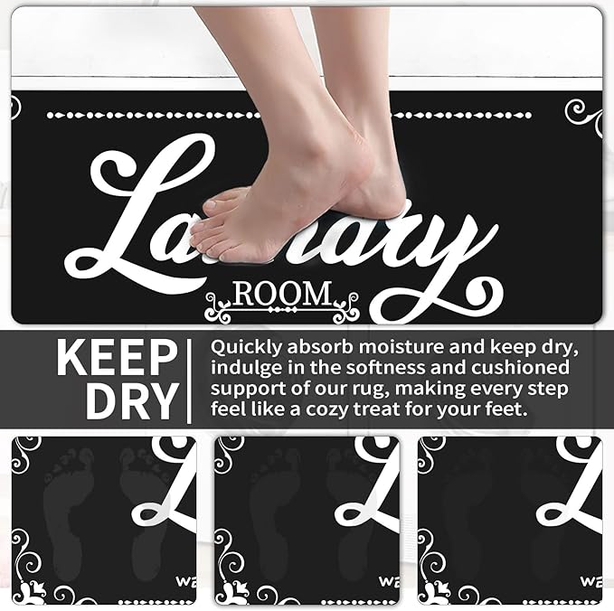 XLHOMO Non-Slip Laundry Room Rug, 17.7"x45" Black Laundry Mat, Washable Farmhouse Runner for Laundry Room, Kitchen, Bathroom & Entryway