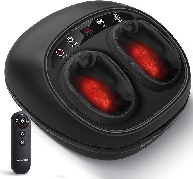 MASGRE Foot Massager with Heat, Deep Kneading Therapy Compression, Shiatsu Feet Massager Machine for Plantar Fasciitis, Neuropathy Pain, Birthday Gifts for Women Mom Men Dad