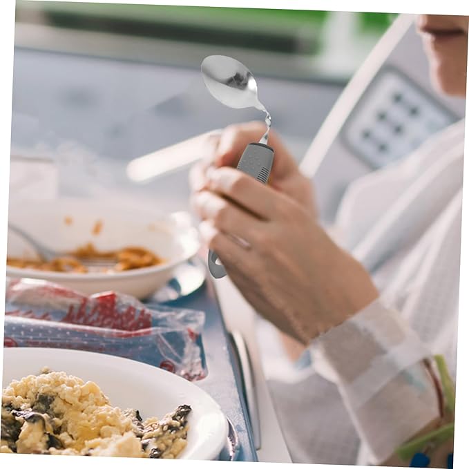 LIFKOME 1Set Adaptive Utensils for Elderly Curved Handle Spoon and Fork Non Slip Design Easy to Use Tableware for Seniors for Weak Grip Rehabilitation