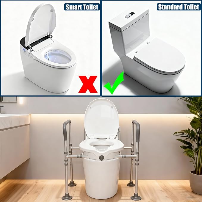 Premium Raised Toilet Seat with Handles, Adjustable Height & Width Elevated Toilet Riser for Seniors, 350lbs Heavy Duty Toilet Lift Seat for Elderly, Pregnant & Handicap - Fits All Standard Toilets