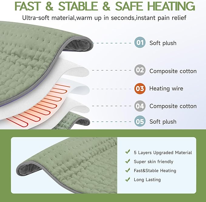 Heating Pad for Full Body Pain Relief 6 Heat Levels 4 Timers Soothes Back, Waist, Neck & Leg Aches Moist Machine Washable Holiday Wellness Gift