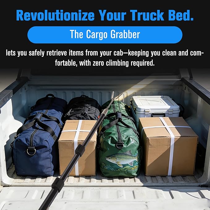 6.9 ft Magnetic Cargo Grabber Tool（Black）, Upgraded Telescoping Truck Bed Retriever for Pickup Trucks, Heavy‑Duty Aluminum Reach Stick with 3 Hooks & 1 Mounting Plate, Multi‑Use Truck Bed Accessory