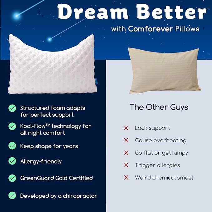 KUCEY Cooling Side Sleeper Pillow for Neck and Shoulder Pain, Luxury Shredded Memory Foam Curved Bed Pillows for Sleeping Set of 2- Adjustable Standard Size- Washable Cover Crescent White