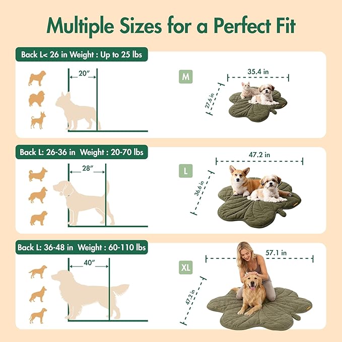 Vagascape Dog Bed, Waterproof Pet Bed with Washable Removable Cover, Comfort Cat Dog Pad for All Seasons, Heating Green Clover Shape Cat Mat with Nonskid Bottom(35"x27")
