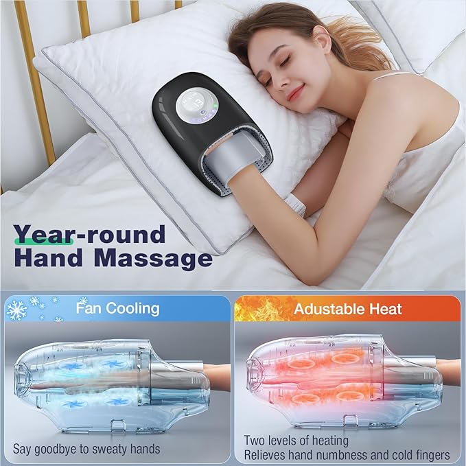 SKRFORM Hand Massager with Heat and Compression, Hand Massage for Arthritis and Carpal Tunnel Relief, 6 Modes Pressure Point Therapy, Blowing Wrist Massager, Finger & Palm Kneading, Gifts for Mom Dad