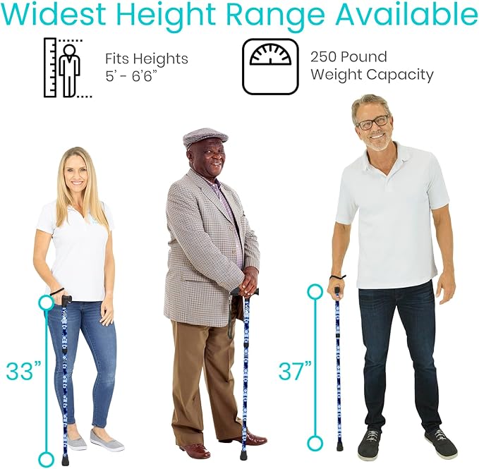 Vive Folding Cane - Foldable Walking Cane for Men, Women - Fold-up, Collapsible, Lightweight, Adjustable, Portable Hand Walking Stick - Balancing Mobility Aid - Sleek, Comfortable