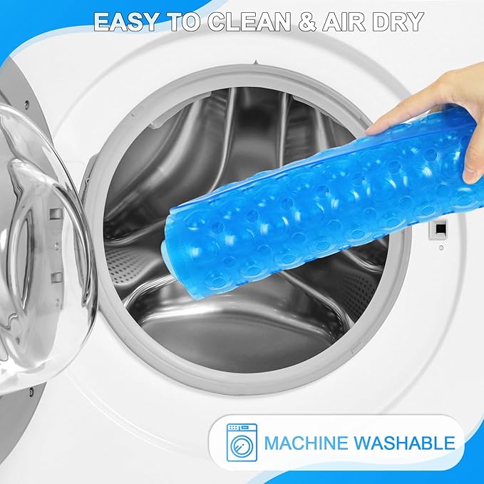 Linoows Bathtub and Shower Mats, 40x16 Inch Extra Large Non Slip Soft Bath Tub Mat with Suction Cups and Drain Holes for Bathroom Floor, Machine Washable, Clear Blue