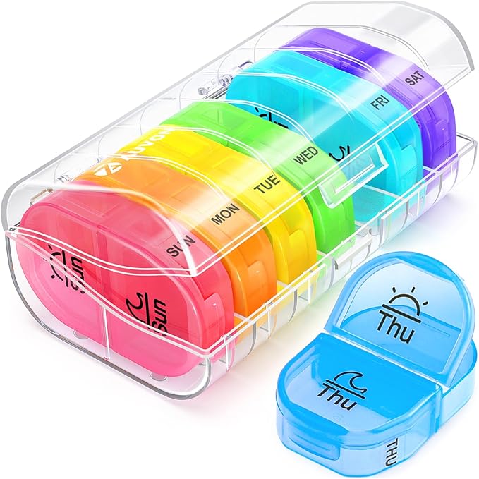 AUVON Pill Box 2 Times a Day, Weekly Pill Organizer AM PM with 7 Daily Pocket Case to Hold Vitamin, Medicine, Medication, and Supplement