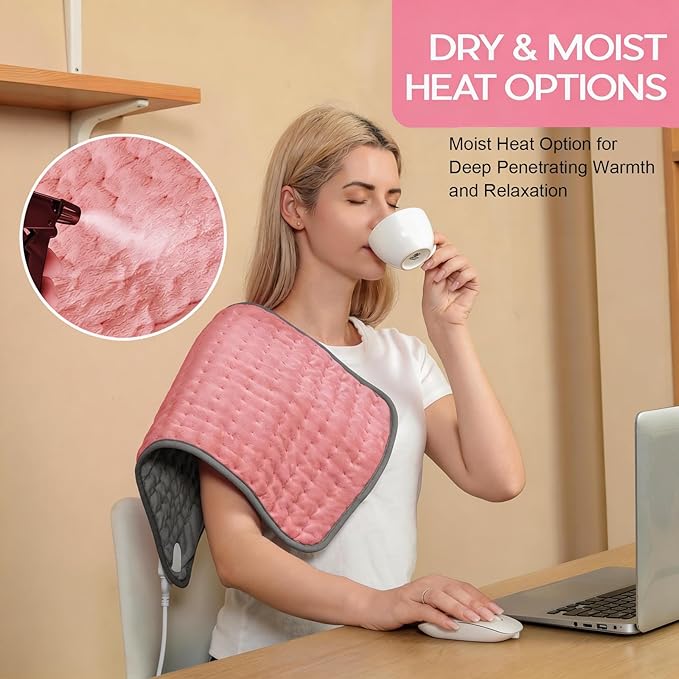 Pink Heating Pad for Gifts Soothing Heat Therapy for Women & Men, Perfect Christmas, Mothers Day, Birthday Gifts fo r Her, Dad Gifts & White Elephant Gift, Cozy Stocking Stuffer for Women/Mom