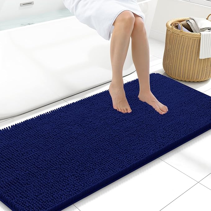 Arotive Bathroom Rugs 59x20, Extra Soft Absorbent Shaggy Chenille Bath Rugs, Machine Washable Rubber Backing Non-Slip Bath Mats for Bathroom Floor Tub and Shower, Home Decor Accessories,Navy