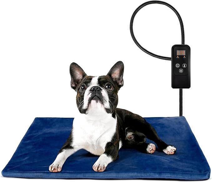 Niubya Pet Heating Pad for Dogs and Cats, Adjustable Temperature and Waterproof Pet Heated Mat with Timer, Electric Heating Pet Bed with Chew Resistant Cord and Soft Washable Cover, 24" x 18"