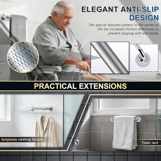 supregear Grab Bars for Bathtubs and Showers, Anti Slip Bathroom Grab Bars for Seniors, 304 Stainless Steel Safety Shower Handle, Toilet Handicap Elderly Assist Bathroom Wall Handle, 12 inch