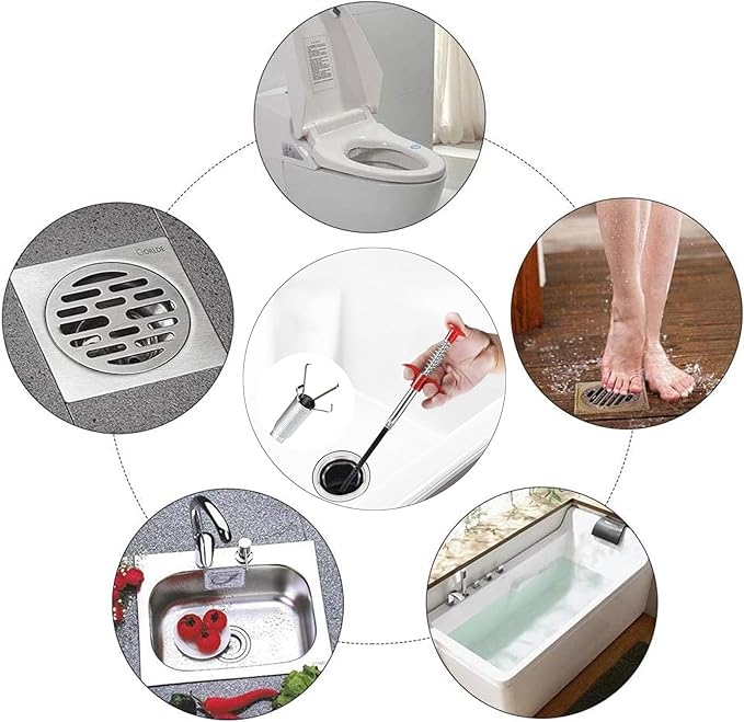 33 Inch Drain Snake Clog Remover, Flexible 4-Claw Grabber Tool, Toilet Sink Shower Drain Cleaner for Hair Removal