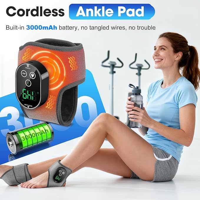BAISEMAIN 2PCS Foot Renew Massager for Neuropathy - Ankle Heating Pad with Massage, Portable Cordless Design for Home & Travel Use, Gray