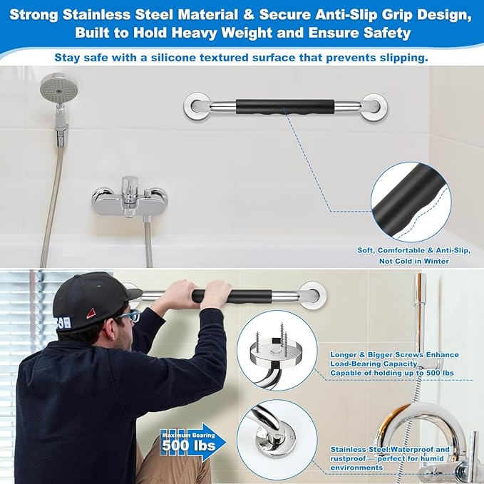 3 Pack Grab Bars for Bathtubs and Showers, 16-Inch and 12-Inch Anti-Slip Bathroom Shower Grab Bars for Seniors Wall, Safety Handicap Grab Bars Stainless Steel,Shower Handle for Elderly