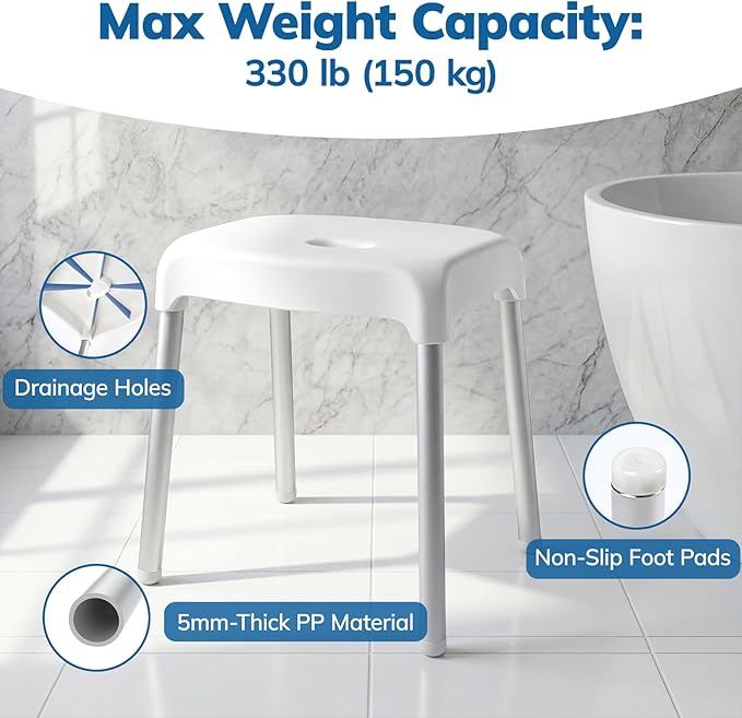 Umimile Shower Stool for Inside Shower - Fixed Height, Sturdy 330 lb Bath Seat and Shower Chair - Anti-Slip Safety Shower Seat for Elderly and Disabled, Tool-Free Assembly (Height: 13.8")