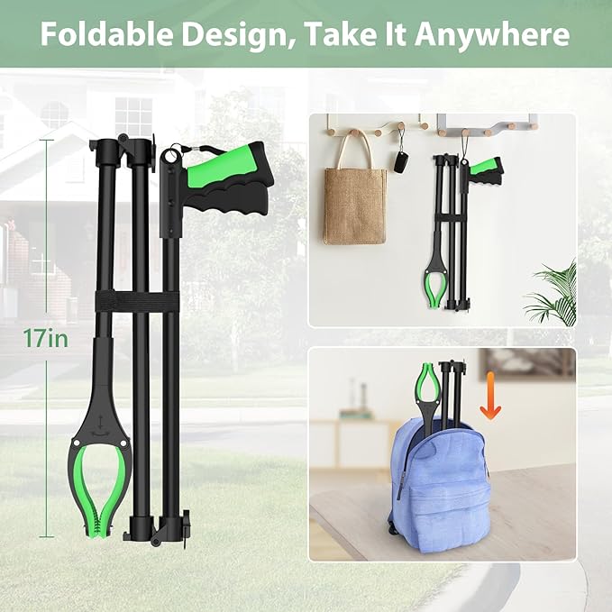 52" Extra Long Grabber Reacher Tool, Foldable Reacher Grabber Pickup Tool with Strong Magnetic & 360° Rotating Anti-Slip Jaw, Extension Trash Picker Upper Grabber for Indoor & Outdoor