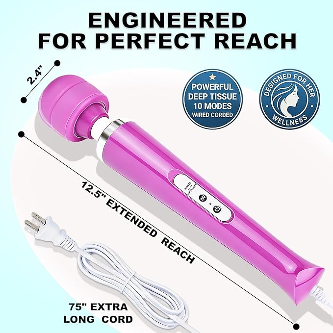 Handheld Electric Back Massager, 10 Speed Wired Deep Tissue Vibrating Massager for Muscle Aches (Purple)