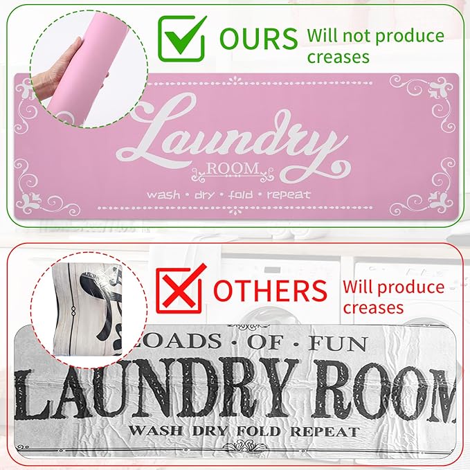 XLHOMO Laundry Room Rug Runner, 17.7"x45" Non Slip Light Pink Laundry Rugs, Farmhouse Washable Floor Laundry Mats for Laundry Room, Mudroom, Kitchen, Washroom, Bathroom, Entryway Area Rugs Decor