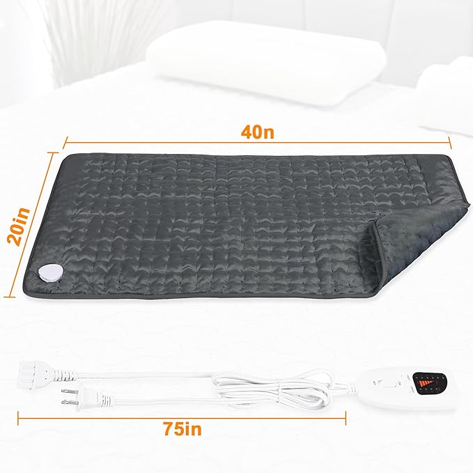 Deepsoon Heating Pad,Electric Heating Pads for Back,Neck,Moist Heating Pad for Abdomen Shoulder Knee Legs,Dry/Moist Heat&Auto Shut Off,Mother's Day Birthday for Men and Women,Dark Gray,40x20 Inch