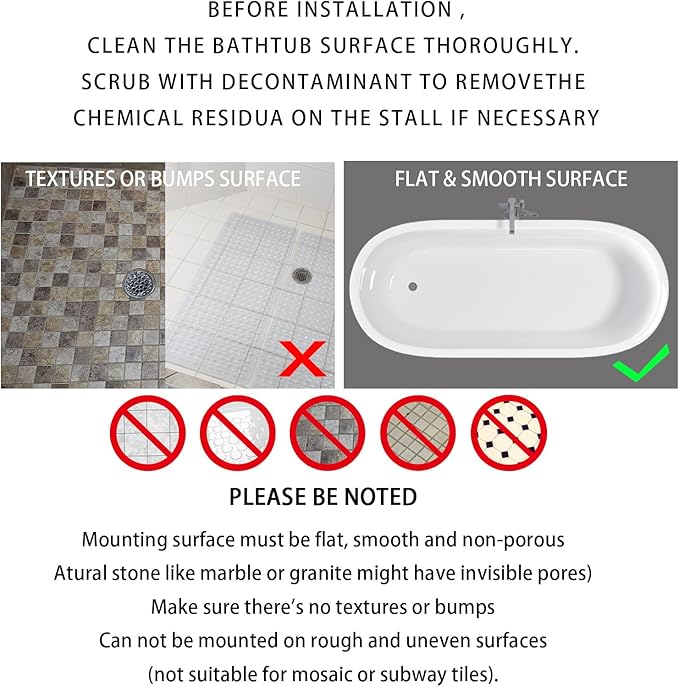 Yimobra Non Slip Bath Mat, Super Strong Suction Cups,34.5"x15.5"Long Tub Mat with Drain Holes, Machine Washable Fast Draining Shower Mats, Bathroom Essentials,Gray