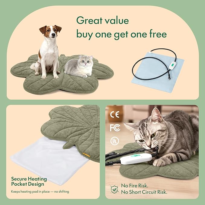 Vagascape Dog Bed, Waterproof Pet Bed with Washable Removable Cover, Comfort Cat Dog Pad for All Seasons, Heating Green Clover Shape Cat Mat with Nonskid Bottom(47"x36")