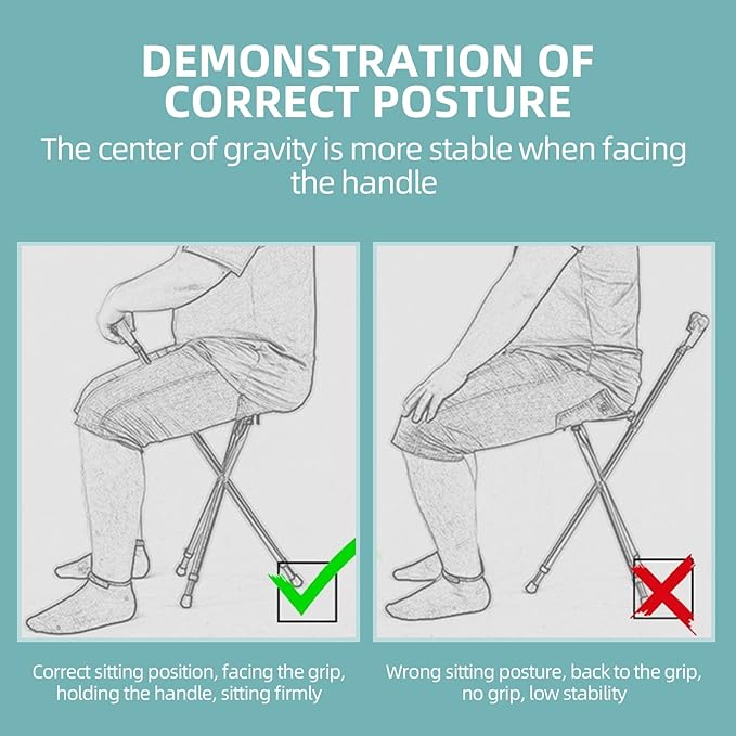 Yayayo Hold 440 lbs Folding Canes with Seat Walking Stick Height Adjustment Cane Seat Capacity Frosted Handle with Magnetic Therapy Stone Crutches Stool