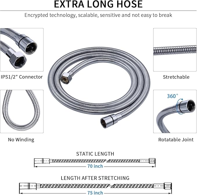 G-Promise Handheld Shower Head High Pressure 6 Spray Settings, Detachable Hand Held Showerhead 4.9 Inch Face with Extra Long Flexible Hose and Metal Adjustable Bracket
