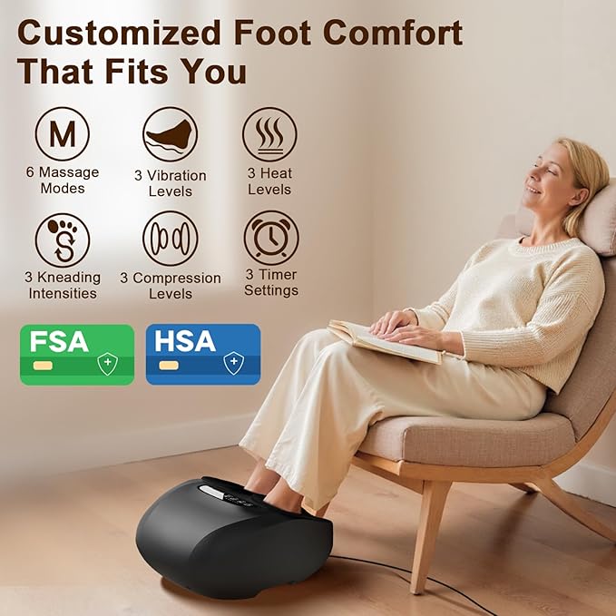 Foot Massager with Heat : Shiatsu Electric Foot Massagers Machine with Vibration & Compression for Plantar Fasciitis & Neuropathy - Relax for Home Office Use