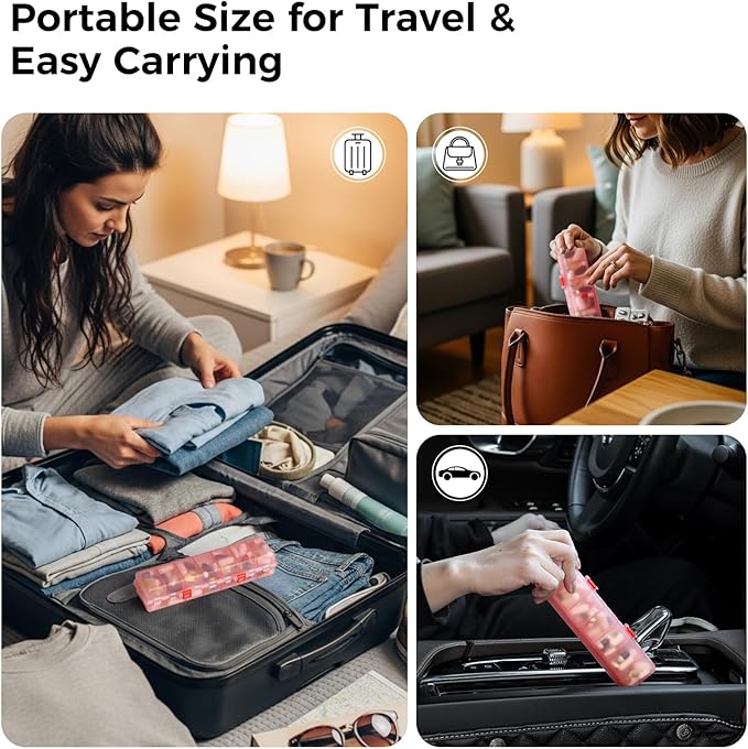 Foldable Pill Organizer Weekly 2 Times a Day, 7 Day Portable AM PM Travel Pill Case with Black&White Labels, Dual-Protection Daily Medicine Box, Large Pill Container for Vitamin/Supplement-Clear Pink