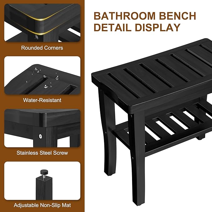 Bamboo Black Shower Bench Stool Shower Chair Seat Adult Women Her Sister Aunt Wife Hustband Lady Auntie Titi Bestie Soul Happy Christmas Xmas Birthday Gifts Cool Unique Aesthetic 30 40 60 70 Year Old