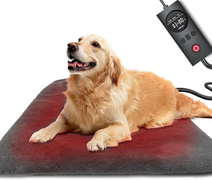 uncn Dog Cat Heating Pad Pressure Activated 19.5 X 29 Pet Heat Pack Automatic Electric Heated Bed Mat for Indoor Warming Pad Chew Resistant Cord, Adjustable Temperature Waterproof Washable (Large-1)