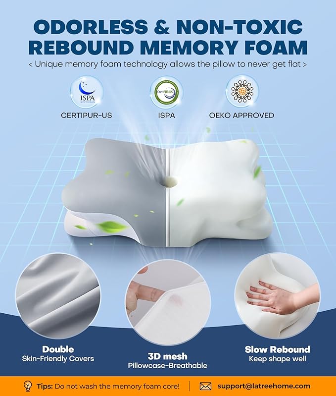 5X Pain Relief Cervical Neck Pillow for Neck Support, Orthopedic Cooling Side Sleeper Pillow for Sleeping, Odorless Contour Memory Foam Pillows, Ergonomic Bed Pillow for Side Back Stomach Sleeper