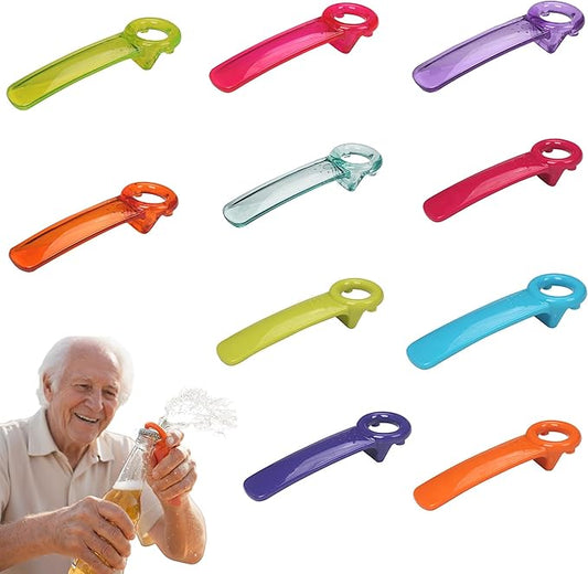 10PC Bulk Rainbow Jar Key & Easy Open Popper Lid Openers — Easy Smooth Grip Can Popper Tool for Children, Elderly, Arthritis or Weak Hands (Opaque and Transparent Purple,Red,Orange,Blue,Green)