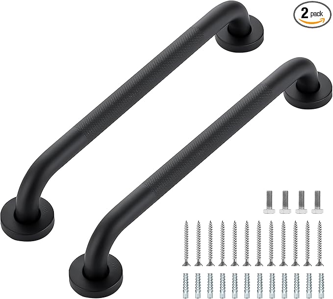 Grab Bars for Shower, 2 Pack 16-Inch Anti Slip Shower Handles for Elderly, Safety Shower Grab Bar, Stainless Steel Handicap Grab Bars for Bathroom (Black 1" Diameter)