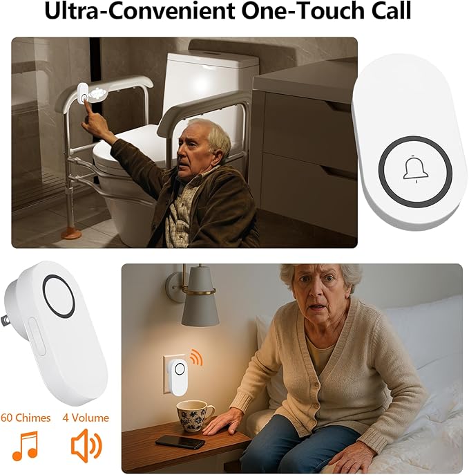 Emergency Alert Toilet Safety Rails for Seniors (665lbs), Adjustable LED Toilet Frame with Call Bell & Handles for Elderly, Foldable Handicap Toilet Aid Support for Most Toilets, Stand Up Assist