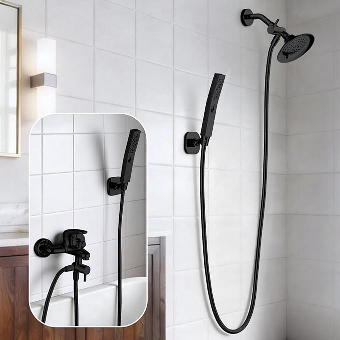 G-Promise All Metal High Flow Shower Diverter Valve with Adjustable Shower Head Holder, Universal 3-Way Splitter with Pause Mode for Handheld and Fixed Spray Head Adapter Replacement (Matte Black)
