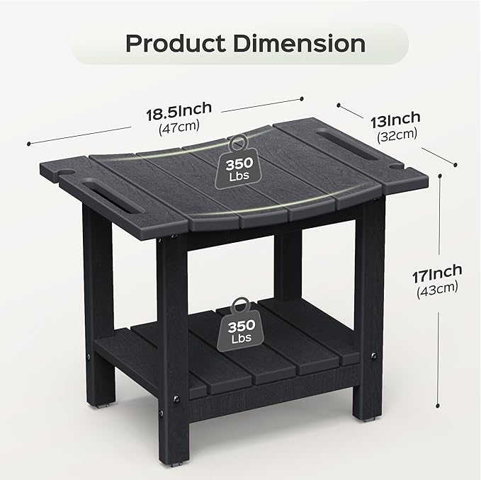 LyriFine Shower Bench - HDPE Waterproof Shower Bench for Inside Shower, 18.7" Shower Stool with Shower Head Holder, 350lbs Shower Seat with Storage Shelf, Shower Chair for Bathroom Indoor Outdoor Use