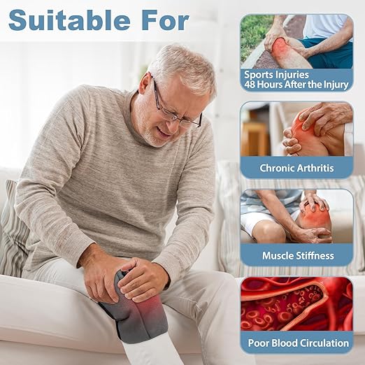 Heated Knee Brace, Cordless Knee Heating Pad for Arthritis, 3 Temperature Modes Knee Warmer, 3000mAh Battery Operated Knee Wrap for Men Women Seniors, Grey(Single)