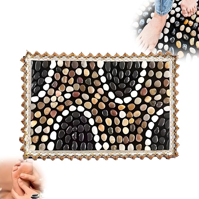 LIYAOLI Foot Pebbles Massager Mat - Acupressure Reflexology Pad with Natural Cobblestones for Pain Relief, Improved Circulation & Relaxation for Tired Feet (23.6" x 15.7")