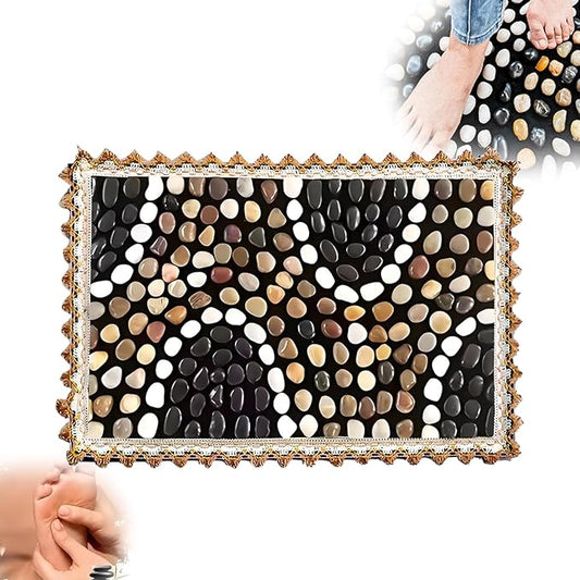 LIYAOLI Foot Pebbles Massager Mat - Acupressure Reflexology Pad with Natural Cobblestones for Pain Relief, Improved Circulation & Relaxation for Tired Feet (23.6" x 15.7")