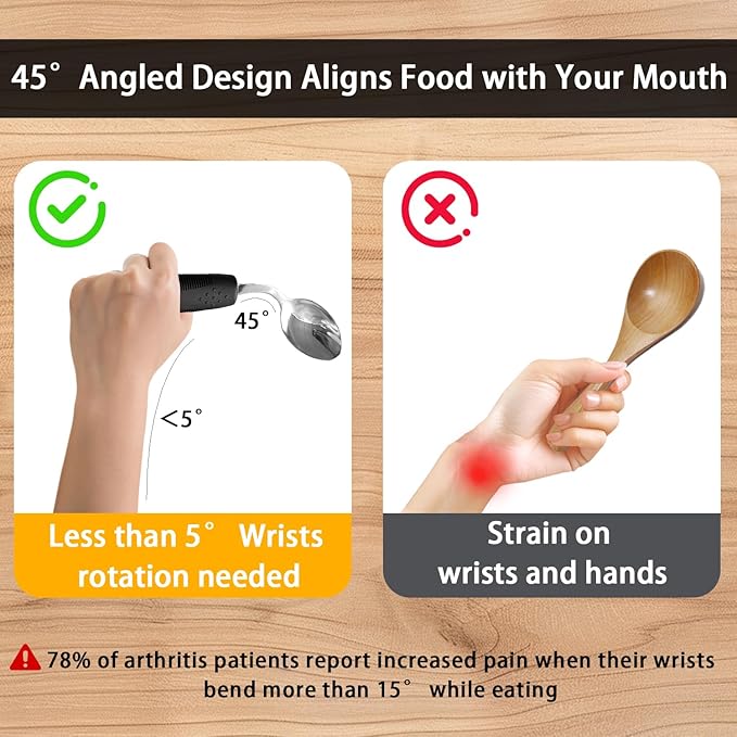 4Pcs Weighted Adaptive Utensils, 45°Angled Built up Utensils Set for Hand Tremors, 3.5oz Parkinsons Utensils for Elderly, Weighted Spoon Hand Tremors, Parkinson & Disabled Care Gift Pick (Left-Handed)