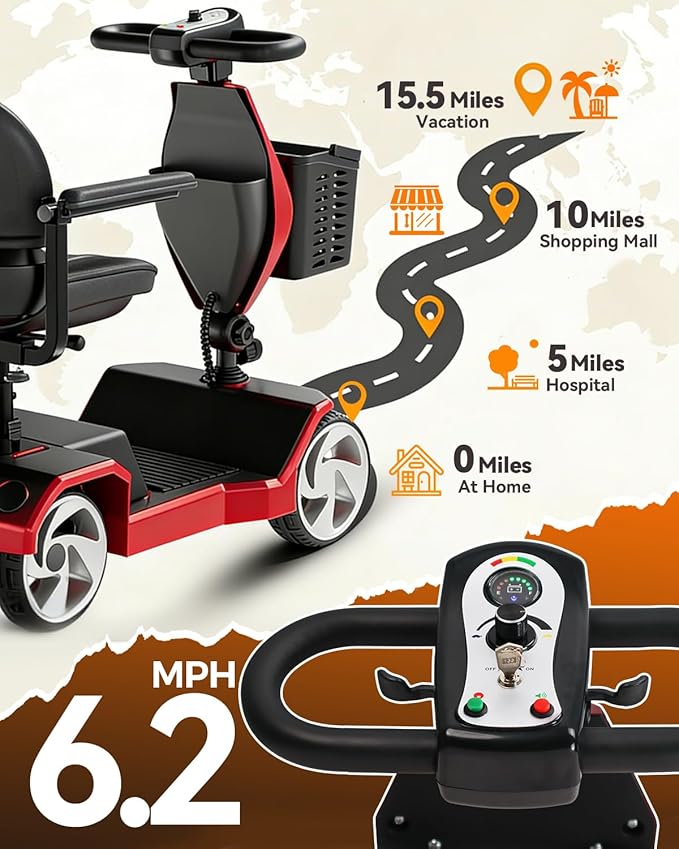 Foldable Mobility Scooters for Seniors, Black Powered Electric Wheelchair, 4 Wheel Lightweight Mobility Scooters for Adults, Mobility Scooter with Seat, Folding Travel Motorized Scooter